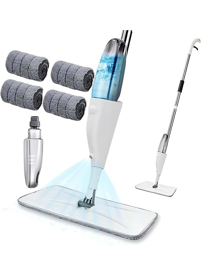 XiuWoo Spray Mop for WetMicrofiber  and Dry Floor Cleaning, Reusable Mop Pads Head, Dirt Cleaner 360 Degree Spin, White, 4 pcs of spray cloth, 400ml - Image 1