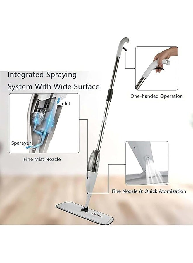 XiuWoo Spray Mop for WetMicrofiber  and Dry Floor Cleaning, Reusable Mop Pads Head, Dirt Cleaner 360 Degree Spin, White, 4 pcs of spray cloth, 400ml - Image 4