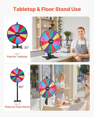 VEVOR 24 in Spinning Prize Wheel 14 Slots Spinning Wheel with Stand Adjustable Height Win Fortune Roulette with a Dry Erase and 2 Markers 6 Colors Easy Assembly for Party Pub Trade Show Carnival - Image 5