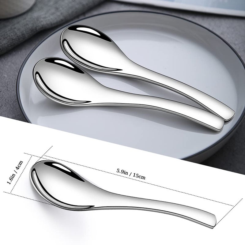 Aoosy Soup Spoons  6 Pieces Stainless Steel Korean Spoons  Asian Soup Spoons  6.3 Inches Heavy Duty Asian Thick Short Handle Ramen Spoons For Soup Cereals  Chinese Spoon - Image 2