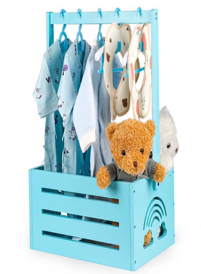 Lavuash Wooden Baby Shower Crate Closet – with Handle, Smooth Surface & Round Edges – Textured Natural Wood - New Born Welcome Gift Hamper for Boys & Girls - Pregnancy Gifts for New Parents (Baby Blue) - Image 1