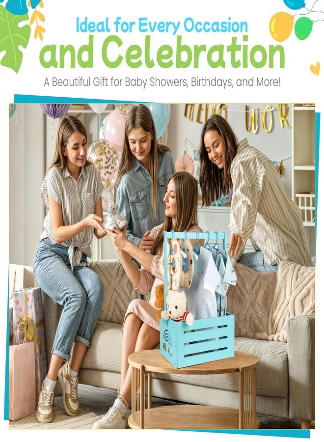 Lavuash Wooden Baby Shower Crate Closet – with Handle, Smooth Surface & Round Edges – Textured Natural Wood - New Born Welcome Gift Hamper for Boys & Girls - Pregnancy Gifts for New Parents (Baby Blue) - Image 2