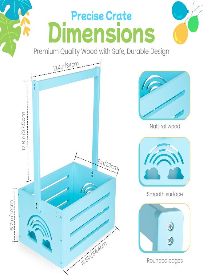 Lavuash Wooden Baby Shower Crate Closet – with Handle, Smooth Surface & Round Edges – Textured Natural Wood - New Born Welcome Gift Hamper for Boys & Girls - Pregnancy Gifts for New Parents (Baby Blue) - Image 4