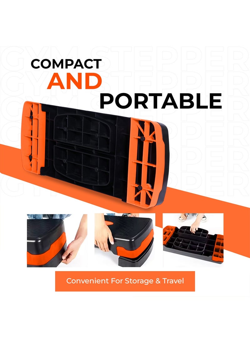 Sparnod Fitness Sparnod Fitness SAS-1000 Aerobic Gym Stepper for Exercise at Home, Adjustable Height, Anti-Skid Surface, Supports up to 225 kg, Compact & Portable, Ideal for Cardio, Strength Training & Pilates Orange  - Image 3