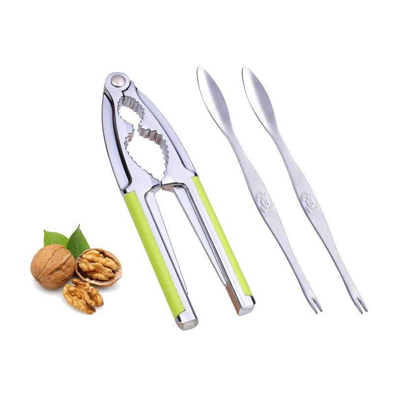 Nut Cracker Nutcracker Seafood Tools Walnut Cracker for All Nuts Heavy Duty Shell Cracker with 2 PCS ForksPicks Lobster Crab Crackers with Nonslip Handle
