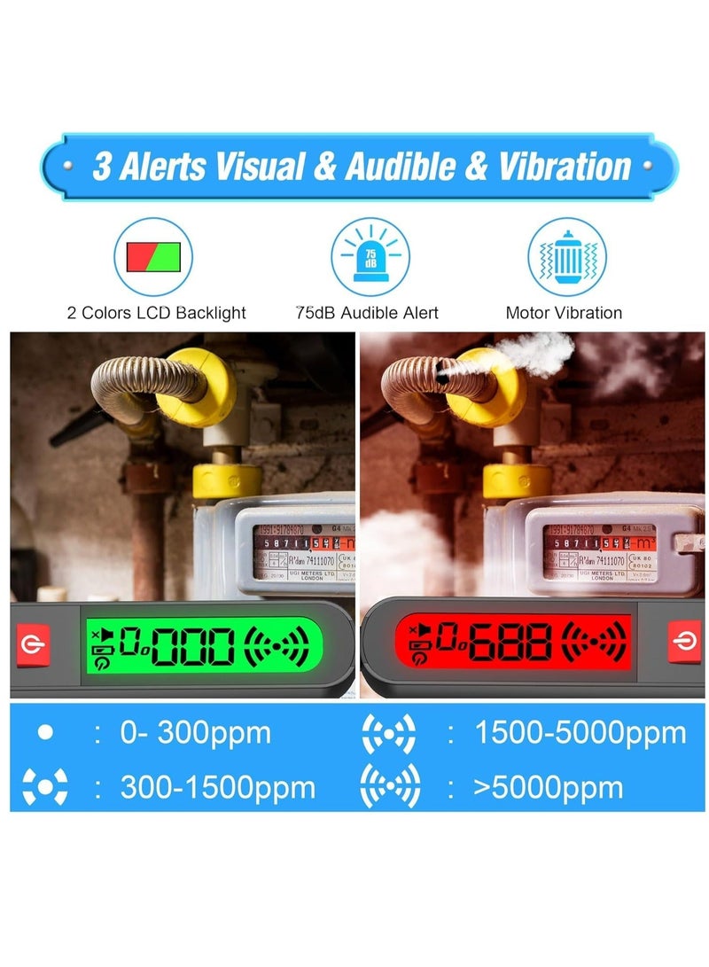 Natural Gas Leak Detector, Rechrageable with Audible and Visual Vibration Alarm, Portable Gas Sniffer to Locate Combustible Sources Like Carbon Monoxide, Methane  - Image 3