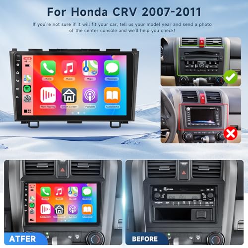 VECHTEL 4 Core+64G Car Stereo for Honda CRV 2007-2011, Wireless Carplay Android Auto, 9 Inch Android 15 Touch Screen Radio Support GPS, 5G WiFi, Bluetooth, SWC, EQ, Backup Camera - Image 2