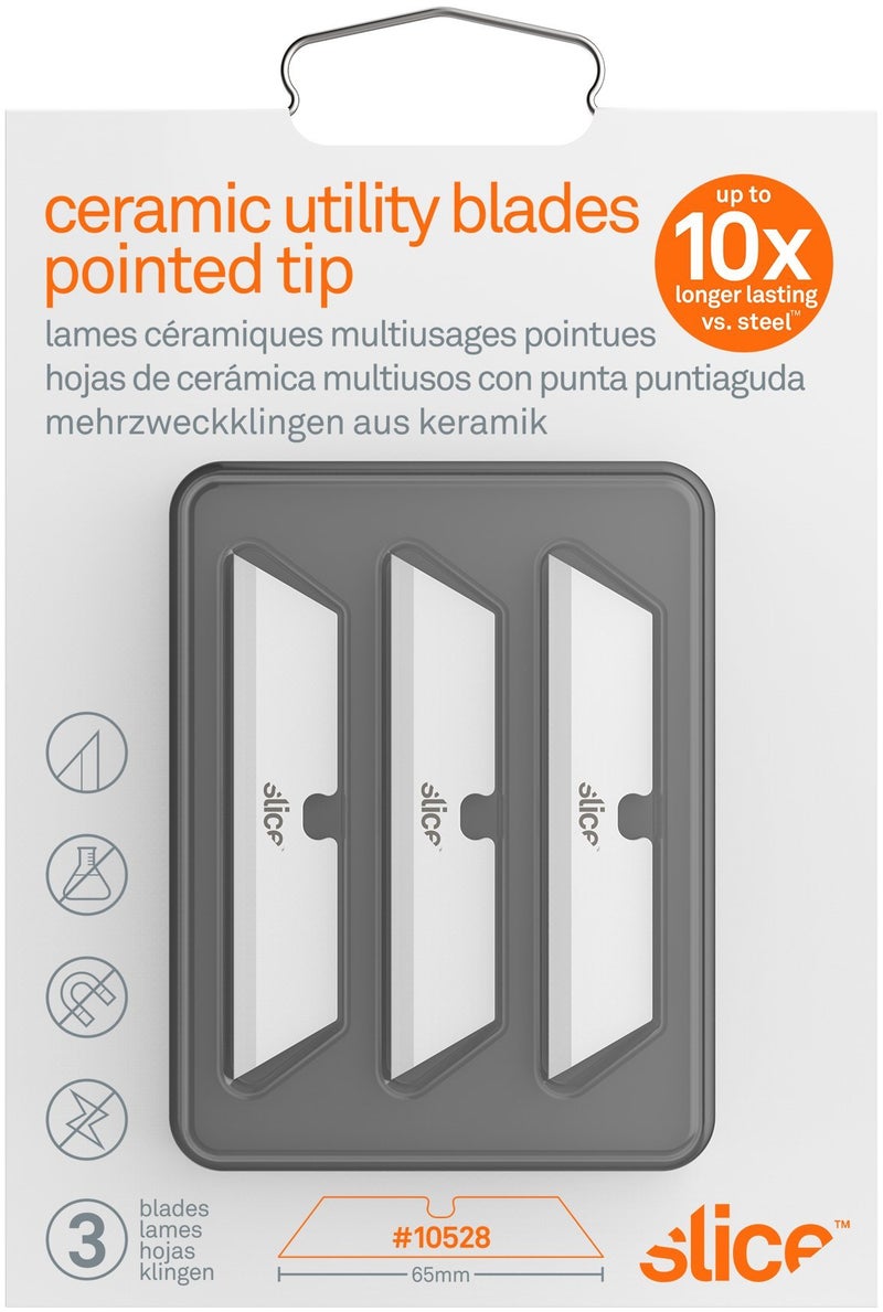 Slice 10528 Pointed Tip Ceramic Replacement Blade with 1" Cutting Depth, Equivalent to 20 Metal Blades (3 Pack), White