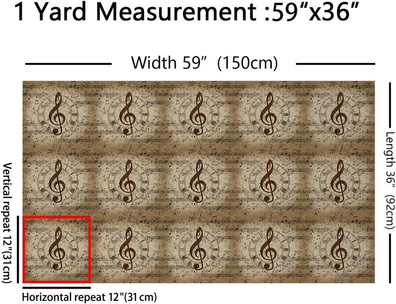 Erosebridal Musical Notes Flannel Fabric By The Yard Soft 5 Yards Vintage Clock Upholstery Fabric Boho Botanical Florals DIY Sewing Craft Decor Victorian Aesthetics Indoor Not Stretchy Decor - Image 3