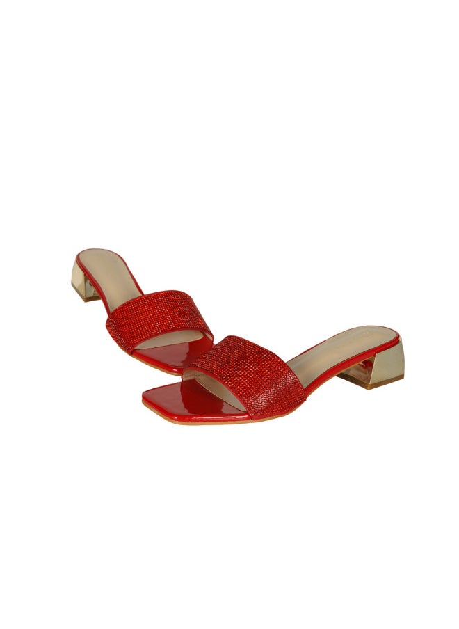 ZAYNA 221-55 Zayna Ladies  Fashion Mid Heel Slip on 18F4088-15 Red  - Image 2