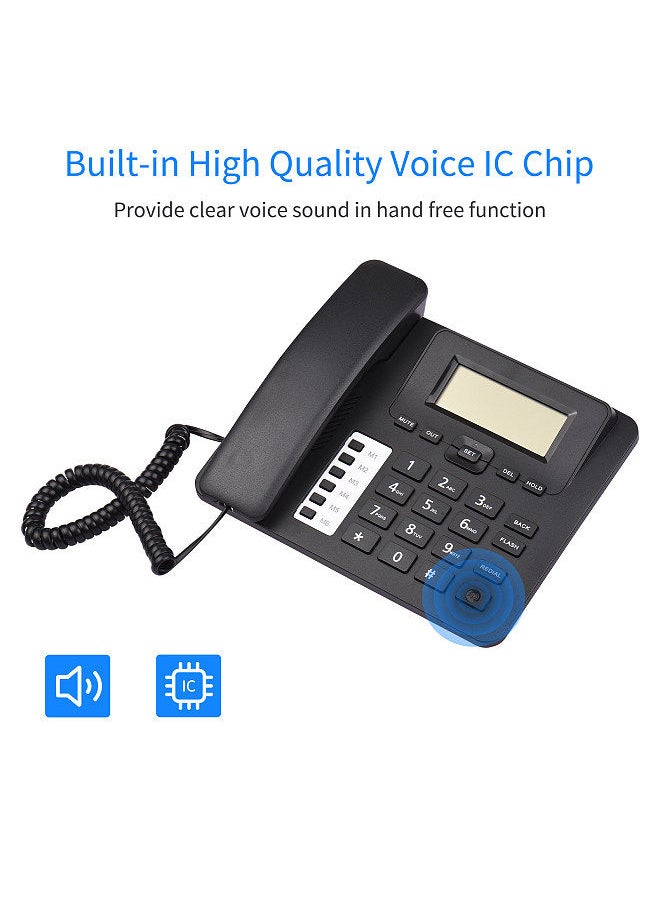 Generic - Black Corded Phone Desk Landline Phone Telephone DTMF/FSK Dual System Support Hands-Free/Redial/Flash/Speed Dial/Ring Volume Control Built-in IC Chip High Quality Sound Real-time Date - Image 1