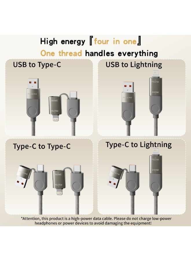 BASEMO 240W Magnetic Retractable Fast Charging Cable, Type-C Braided Data Cable, Universal for Apple iPhone 16, Huawei Phones, Laptops, PD Fast Charging, Car Charging Cable - Image 3