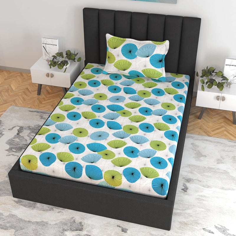 Divine Casa Elastic Fitted Bedsheets Set 144 TC 100 Cotton Floral Design for Elastic Bedsheet Single Bed Includes Pillow Cover - Image 2