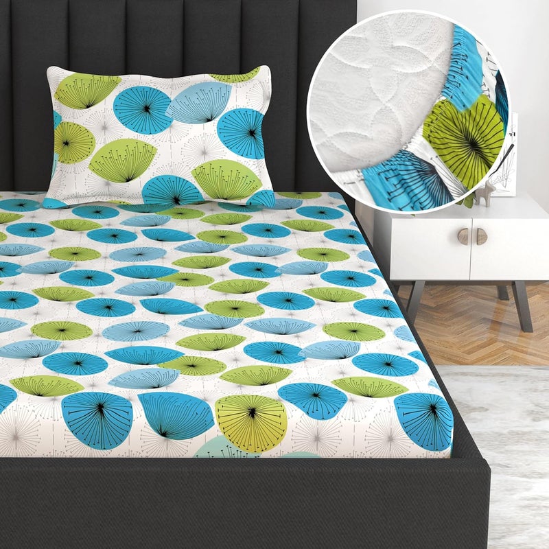 Divine Casa Elastic Fitted Bedsheets Set 144 TC 100 Cotton Floral Design for Elastic Bedsheet Single Bed Includes Pillow Cover - Image 1