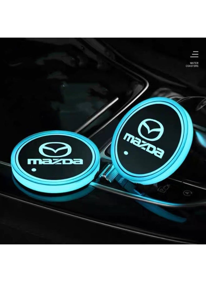 Vierex LED Car Cup Holder Lights For Mazda 7 Colors Changing USB Charging Cup Pad, LED Interior Atmosphere Lamp, Luminous Mat Coasters for Mazda Car Decoration - Image 1
