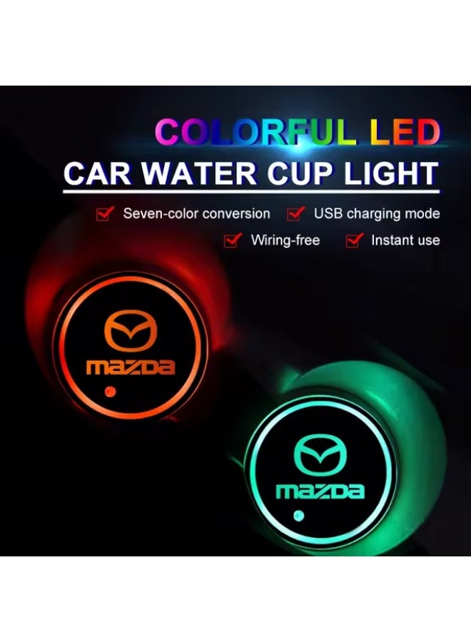 Vierex LED Car Cup Holder Lights For Mazda 7 Colors Changing USB Charging Cup Pad, LED Interior Atmosphere Lamp, Luminous Mat Coasters for Mazda Car Decoration - Image 2