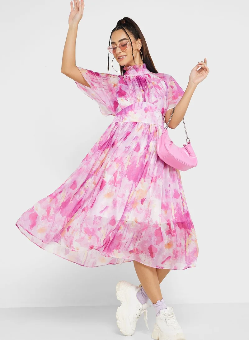 Urban Minx Urban Minx Printed High Neck Fit & Flare Dress