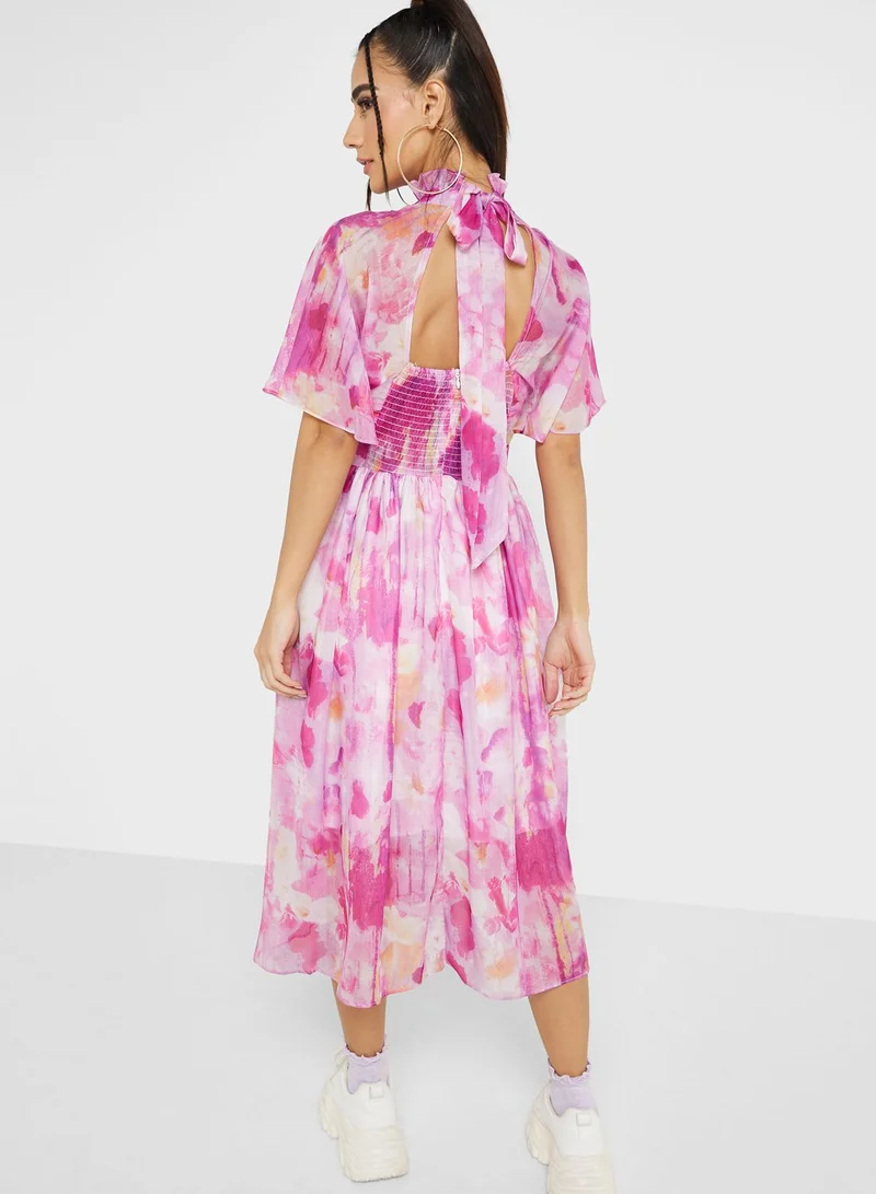 Urban Minx Urban Minx Printed High Neck Fit & Flare Dress