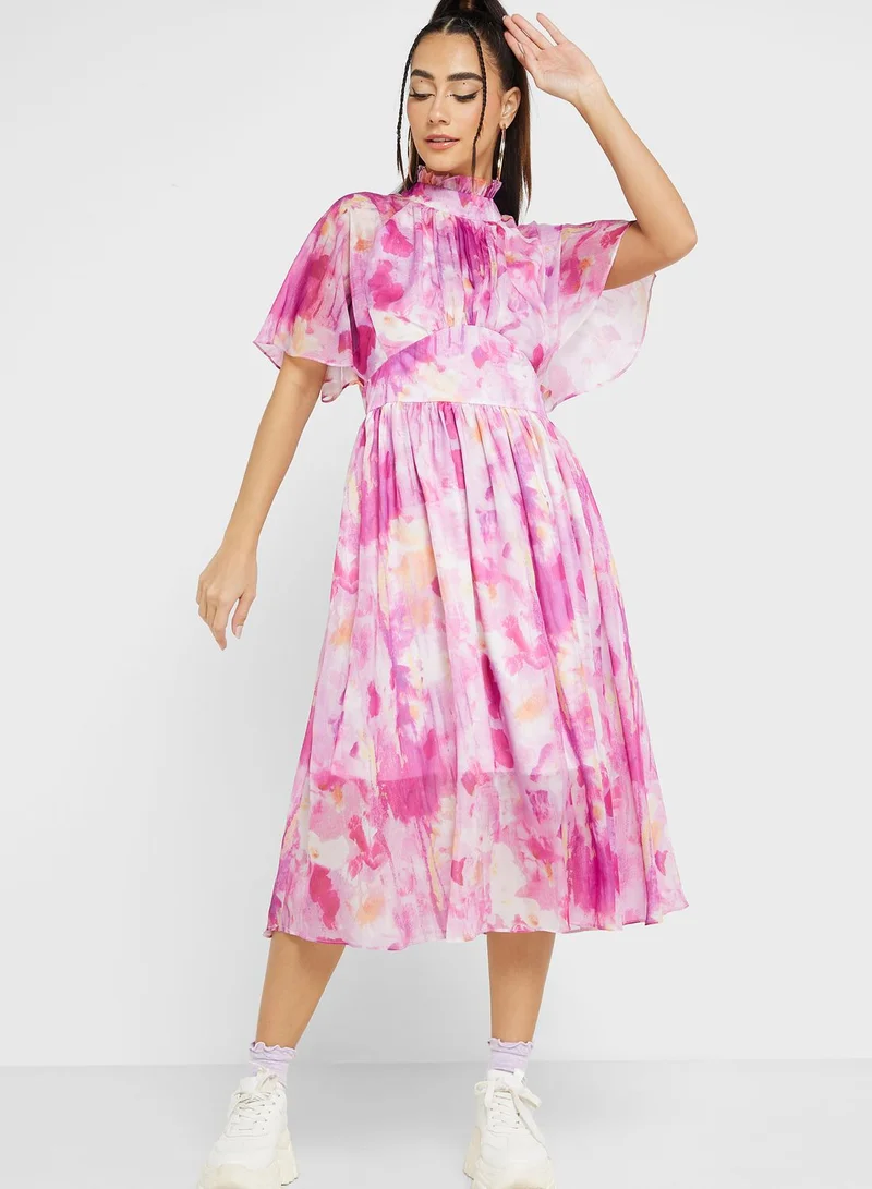 Urban Minx Urban Minx Printed High Neck Fit & Flare Dress