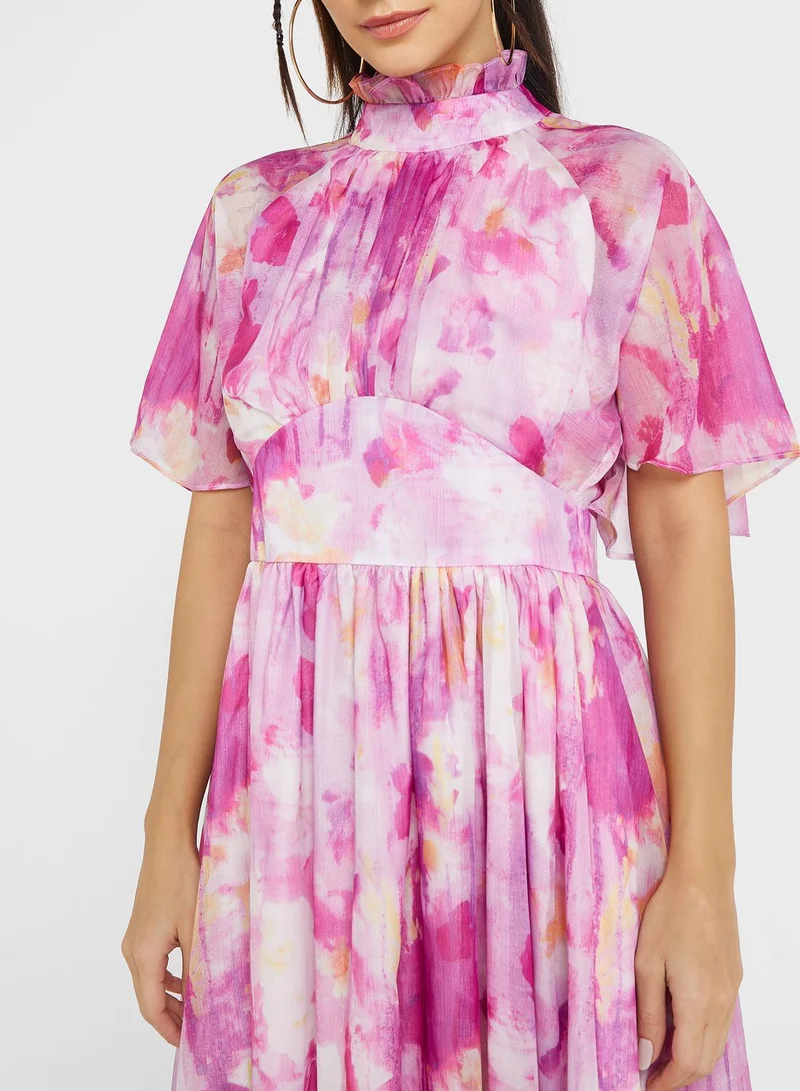 Urban Minx Urban Minx Printed High Neck Fit & Flare Dress