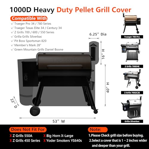 GuardKove [Upgraded 1000D Heavy Duty Fabric]Grill Cover for Traeger Pro 34/780 Series, Waterproof Wood Pellet Smoker Cover, Tear & Fade Resistant with Buckle,Zipper, for Treager Pro 34/780/Texas 34, Z Grills700 - Image 2