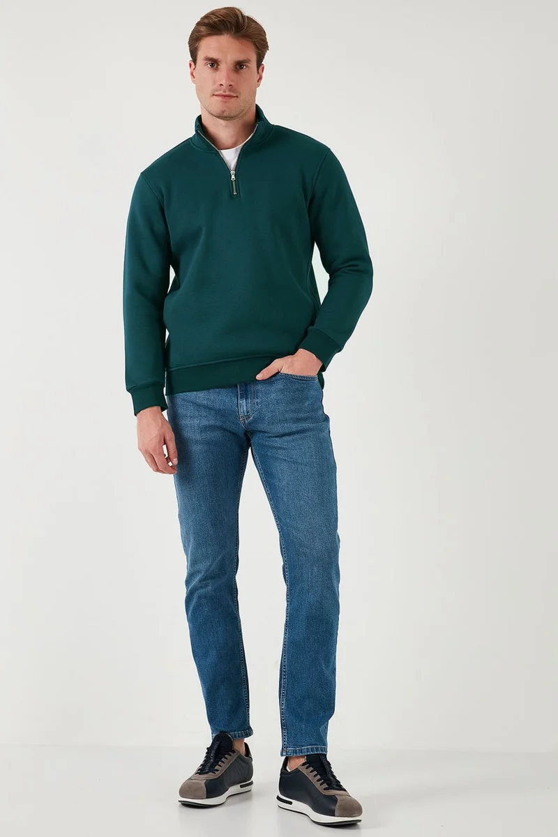 Buratti Cotton Regular Fit Half Zipper Stand Collar Sweat Men's Sweat 59052592