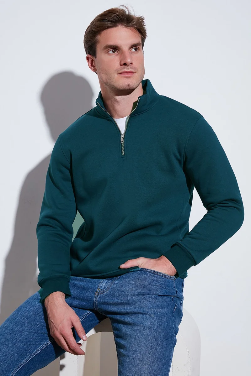 Buratti Cotton Regular Fit Half Zipper Stand Collar Sweat Men's Sweat 59052592