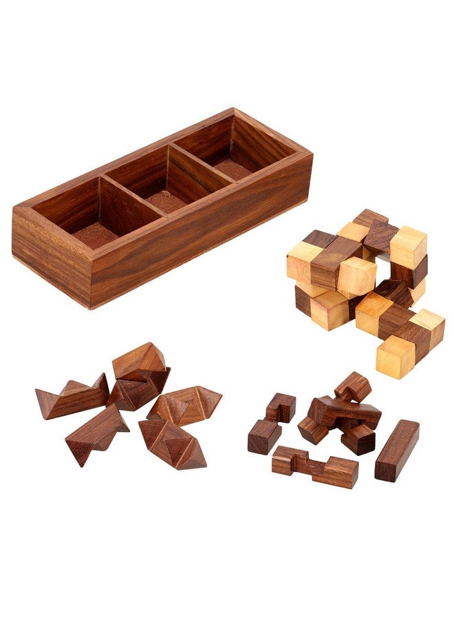 ITOS365 Wooden Puzzle 3 In 1 Games Set, Includes Wood Interlocking Blocks, Diagonal Burr, And Snake Cube In 7.25 X 2.8 X 1.5 Inches Storage Box, Adult - Image 4