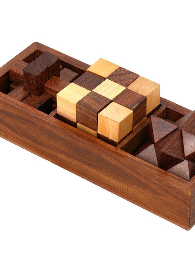 ITOS365 Wooden Puzzle 3 In 1 Games Set, Includes Wood Interlocking Blocks, Diagonal Burr, And Snake Cube In 7.25 X 2.8 X 1.5 Inches Storage Box, Adult - Image 2