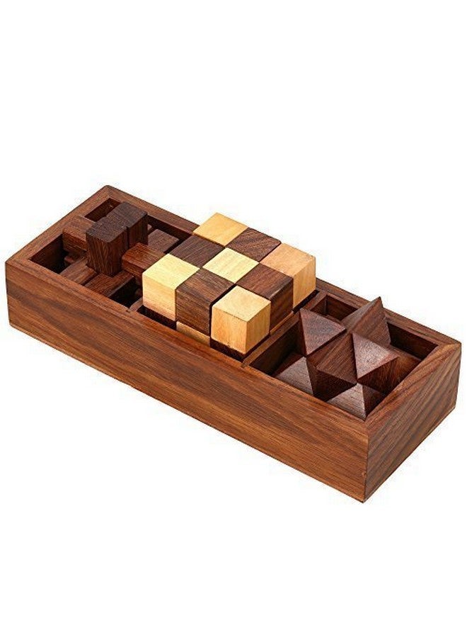 ITOS365 Wooden Puzzle 3 In 1 Games Set, Includes Wood Interlocking Blocks, Diagonal Burr, And Snake Cube In 7.25 X 2.8 X 1.5 Inches Storage Box, Adult - Image 1