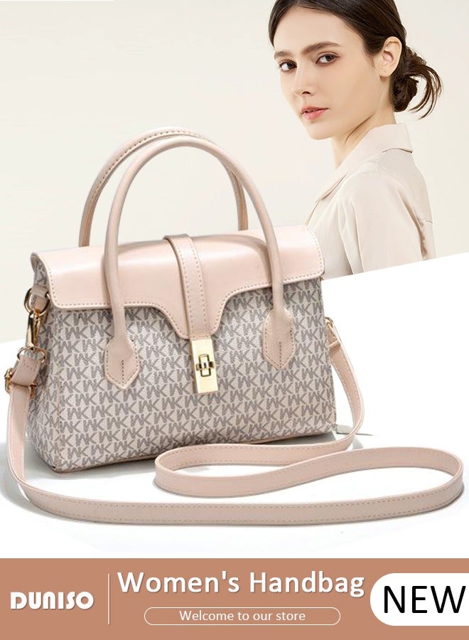 DUNISO Large-Capacity Satchel Bag for Women Ladies，PU Leather Purse,Simple Fashion Versatile Printed Handbags with Reinforced Handle and Metal Latch Shoulder Bag，,Multipurpose with Multiple Compartments Crossbody Messenger Bag Ideal Teacher Bag,Everyday Tote ,Travel and Shopping  - Image 1