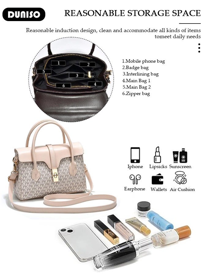 DUNISO Large-Capacity Satchel Bag for Women Ladies，PU Leather Purse,Simple Fashion Versatile Printed Handbags with Reinforced Handle and Metal Latch Shoulder Bag，,Multipurpose with Multiple Compartments Crossbody Messenger Bag Ideal Teacher Bag,Everyday Tote ,Travel and Shopping  - Image 2