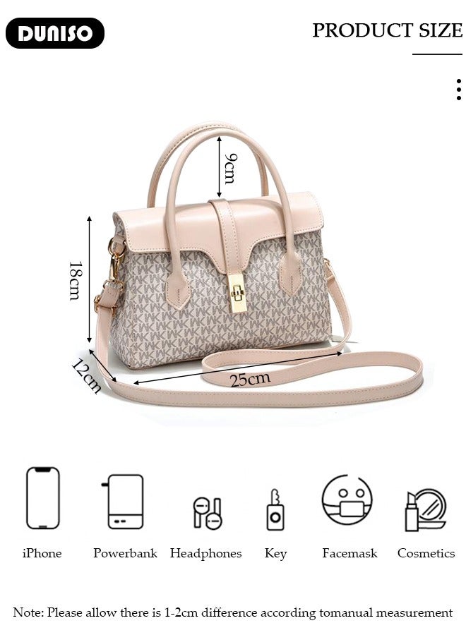 DUNISO Large-Capacity Satchel Bag for Women Ladies，PU Leather Purse,Simple Fashion Versatile Printed Handbags with Reinforced Handle and Metal Latch Shoulder Bag，,Multipurpose with Multiple Compartments Crossbody Messenger Bag Ideal Teacher Bag,Everyday Tote ,Travel and Shopping  - Image 4