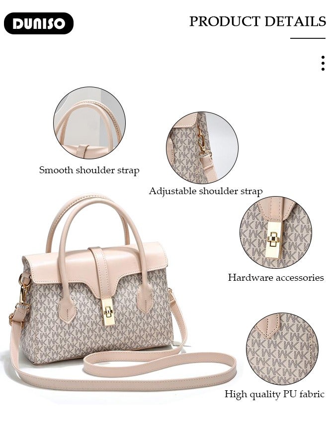 DUNISO Large-Capacity Satchel Bag for Women Ladies，PU Leather Purse,Simple Fashion Versatile Printed Handbags with Reinforced Handle and Metal Latch Shoulder Bag，,Multipurpose with Multiple Compartments Crossbody Messenger Bag Ideal Teacher Bag,Everyday Tote ,Travel and Shopping  - Image 3