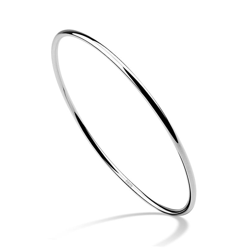 Dankadi Minimalist 925 Sterling Silver Banglest Women Stackable 1/2/3 .Countless Set Bracelet 2MM Thick Diameter 60mm-65mm-68mm Jewelry Gift Wife Her(Silver Color 1 Piece A Style, Diameter 60 MM) - Image 1