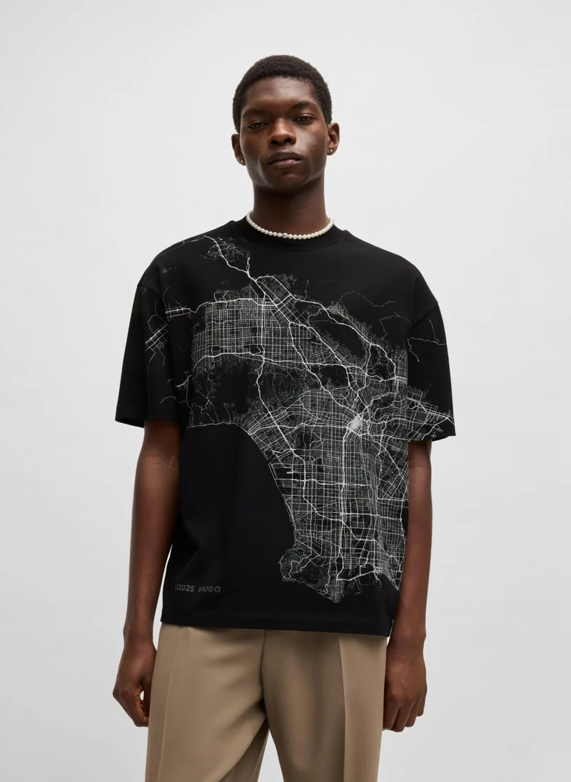 HUGO Cotton-jersey T-shirt with glow-in-the-dark artwork