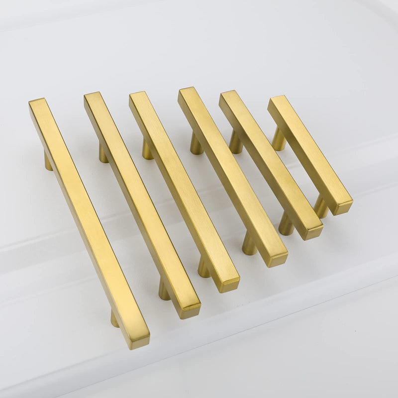 goldenwarm 5in(128mm) Cabinet Pulls Gold Cabinet Hardware Knobs 5Pack - LS1212GD128 Brushed Brass Cabinet Pulls Square T Bar Drawer Pulls Brass Kitchen Hardware - Image 5