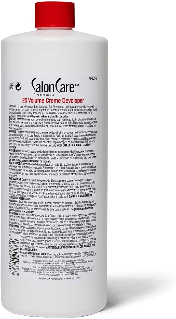 Salon Care 20 Volume Creme Developer - 32oz Stabilized Formula for Hair Lightening and Gray Coverage - Image 2