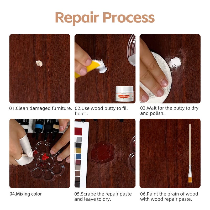 Boncart Wood Furniture Repair Kit Wood Filler-Repair Scratch  Cracks  Hole  Discoloration For Wooden Door  Floor  Table  Cabinet -Restore Any Wood  Cherry  Walnut - Image 3