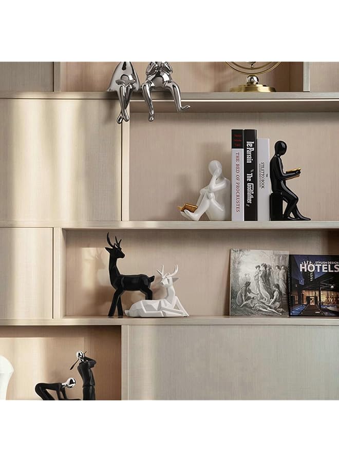 إيروريكس حوامل كتب مزخرفة، ديكورات منزلية حديثة، حوامل كتب سيراميك، حوامل كتب للأرفف، حامل رف كتب للكتب الثقيلة، زينة المكتب، رف كتب سطح المكتب باللونين الأبيض والأسود، Thinker - Image 3