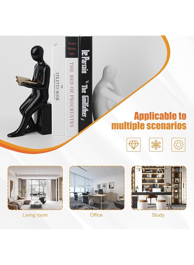 إيروريكس حوامل كتب مزخرفة، ديكورات منزلية حديثة، حوامل كتب سيراميك، حوامل كتب للأرفف، حامل رف كتب للكتب الثقيلة، زينة المكتب، رف كتب سطح المكتب باللونين الأبيض والأسود، Thinker - Image 5