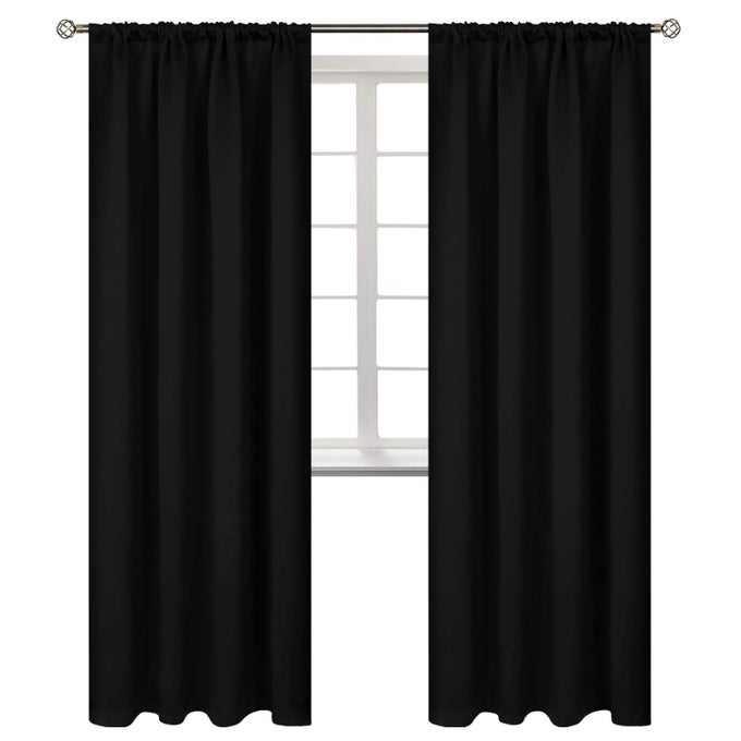 ROD POCKET BLACKOUT CURTAINS FOR BEDROOM THERMAL INSULATED ROOM DARKENING CURTAIN FOR LIVING ROOM 52 X 84 INCH 2 PANELS BLACK