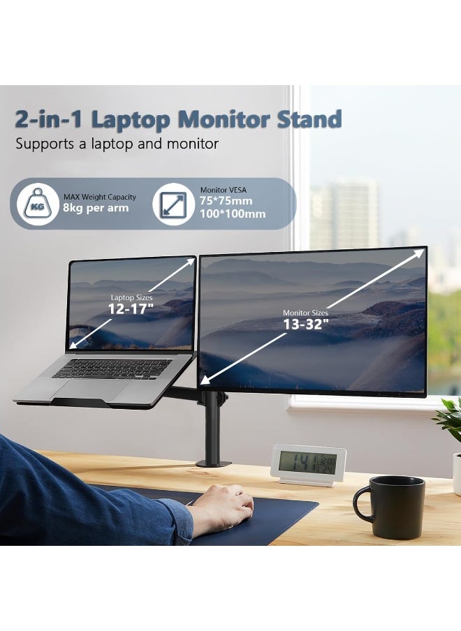 Generic Adjustable Dual Monitor Arm Stand with Laptop Tray – Fits 12-17 inch Notebooks and 13-32 inch Screens  - Image 4