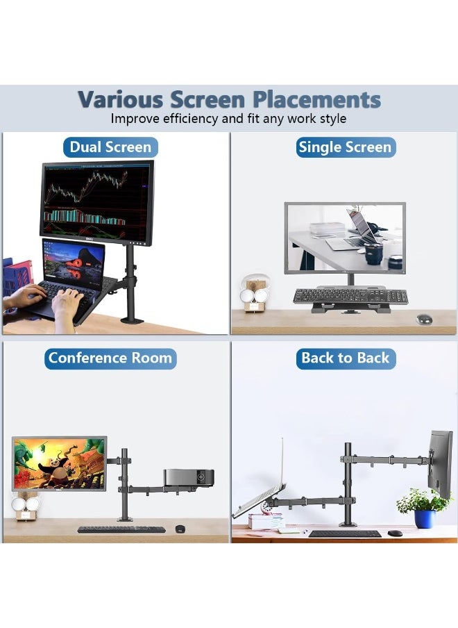 Generic Adjustable Dual Monitor Arm Stand with Laptop Tray – Fits 12-17 inch Notebooks and 13-32 inch Screens  - Image 3
