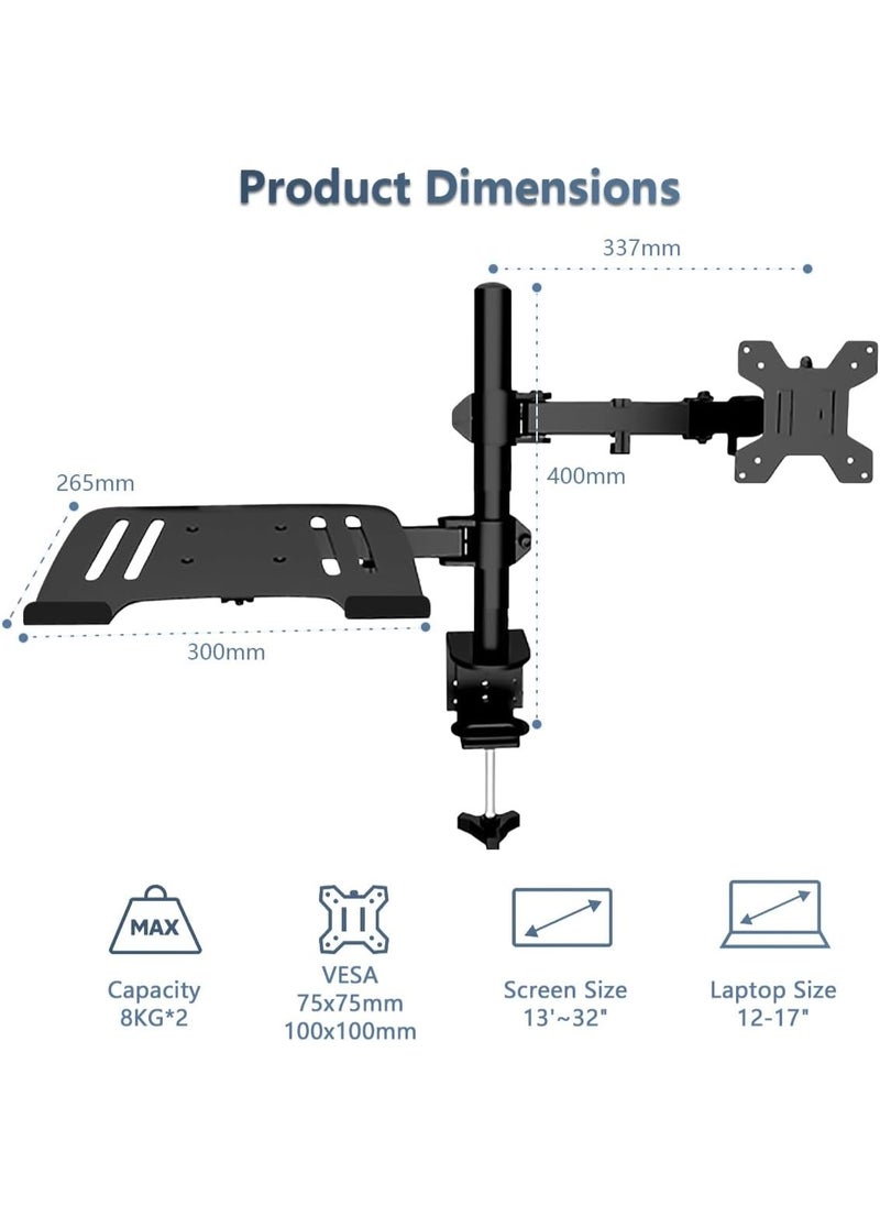 Generic Adjustable Dual Monitor Arm Stand with Laptop Tray – Fits 12-17 inch Notebooks and 13-32 inch Screens  - Image 1