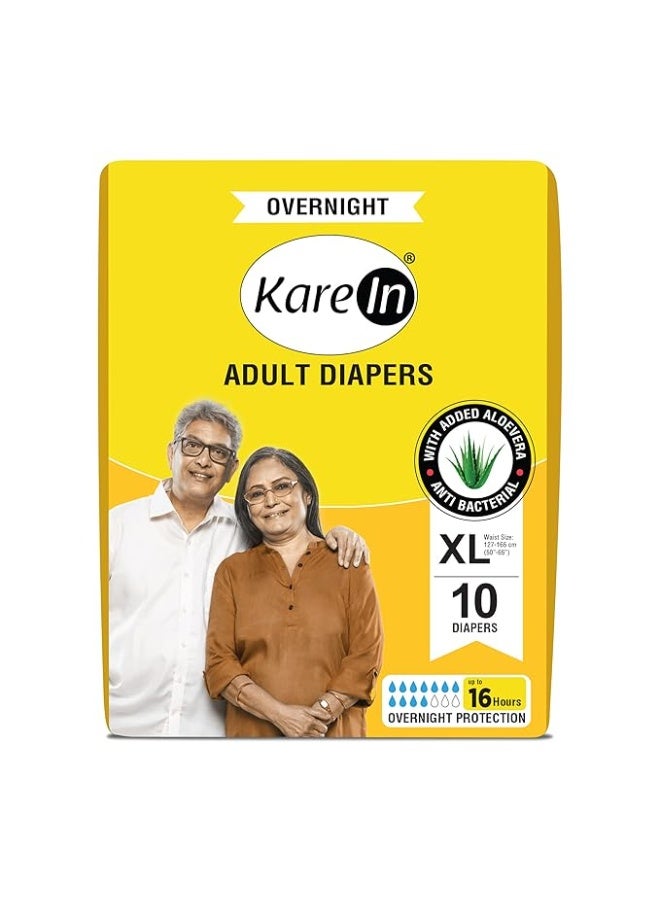 Kare In KareIn Overnight Adult Diapers, Extra Large, Waist Size 127-165 Cm (50"-65"), 10 Count, Tape Style, High Absorbency, Odour Free, With Aloe Vera Lotion, Anti-Bacterial, ADL, Leak Proof, Pack of 1 - Image 1