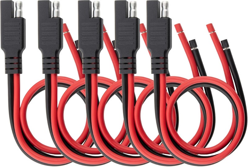 Oyviny كابل موصل أويفيني 12AWG SAE بطول قدم واحد، موصل SAE ثنائي المسامير أحادي الطرف، قابس فصل سريع، كابل تمديد موصل الألواح الشمسية 33 سم للدراجات النارية والمركبات والجرارات والألواح الشمسية 5 قطع - Image 1