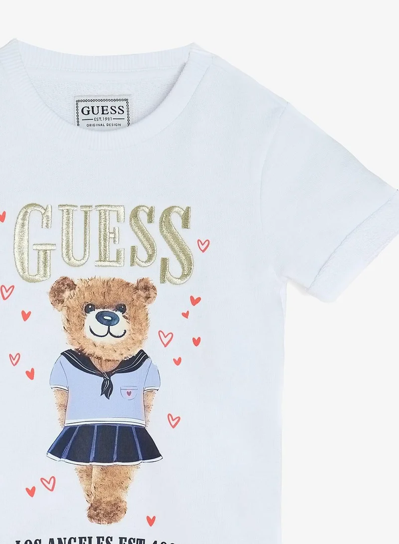 جس فستان قصير أطفال قطن فرنسي بأكمام قصيرة