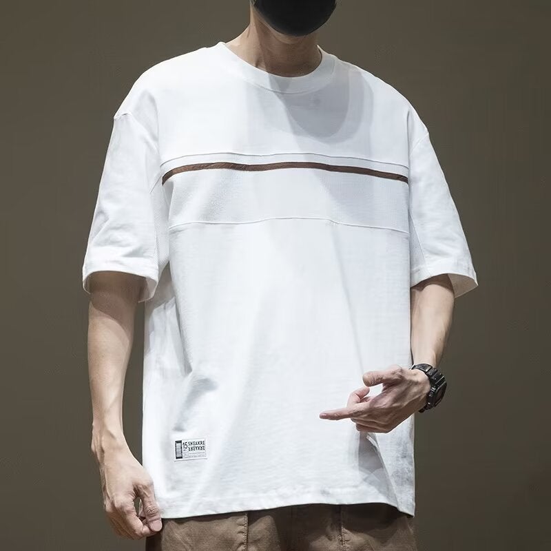 Summer Retro Fashionable Contrast Color Stitching Short-Sleeved T-Shirt Men'S Fashionable Brand Plus Size Loose Casual Half-Sleeved Top For Teenagers - Image 3