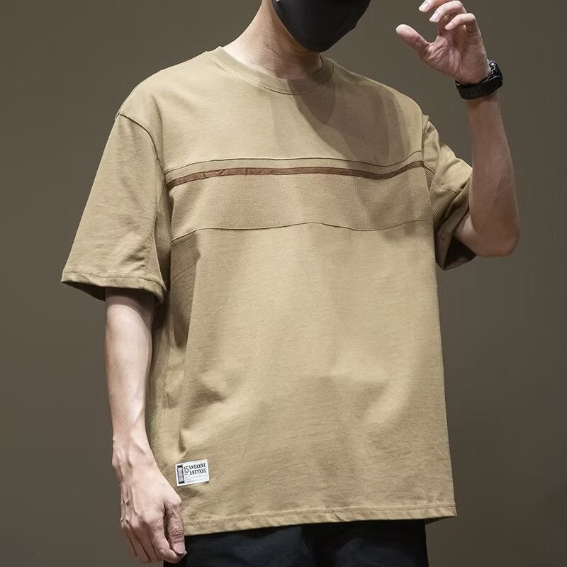Summer Retro Fashionable Contrast Color Stitching Short-Sleeved T-Shirt Men'S Fashionable Brand Plus Size Loose Casual Half-Sleeved Top For Teenagers - Image 4